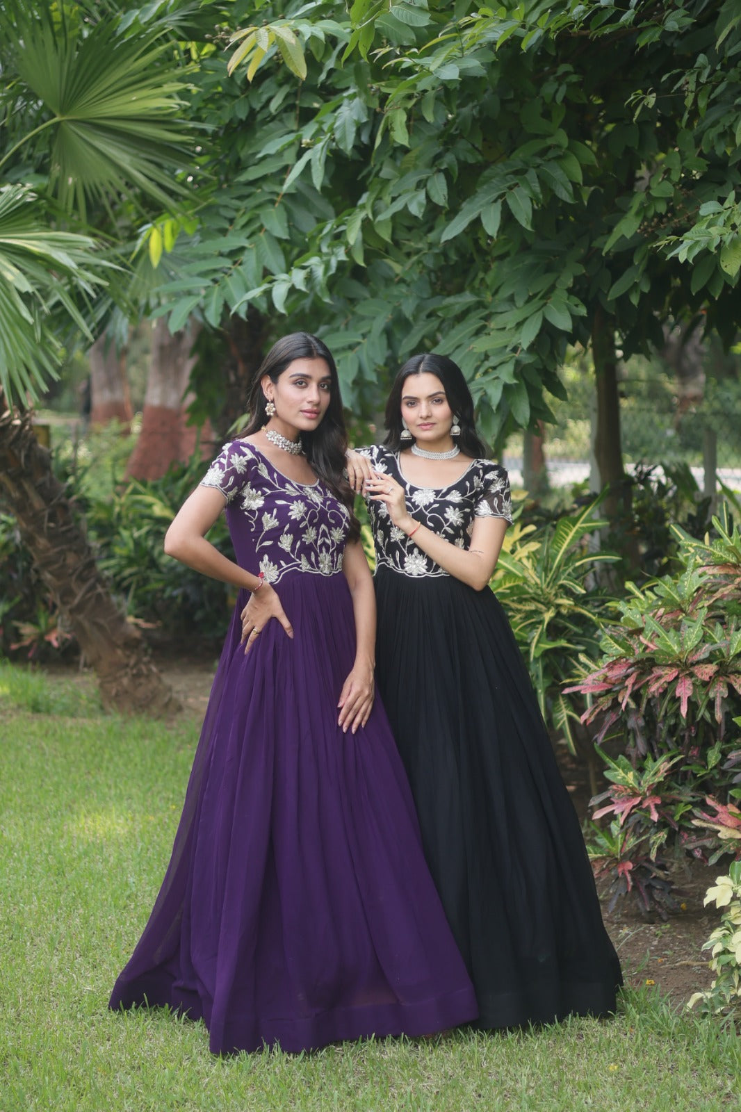 DIVINE RUBY RED FAUX CODING SEQUINS EMBROIDERY WORK ANARKALI GOWN