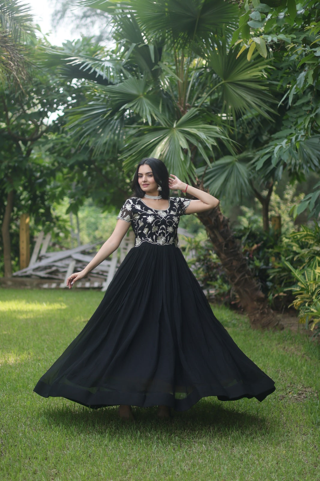 DIVINE RUBY RED FAUX CODING SEQUINS EMBROIDERY WORK ANARKALI GOWN