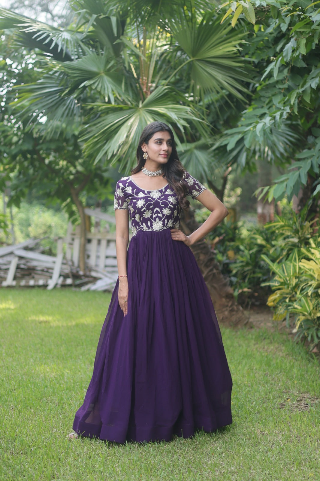 DIVINE RUBY RED FAUX CODING SEQUINS EMBROIDERY WORK ANARKALI GOWN