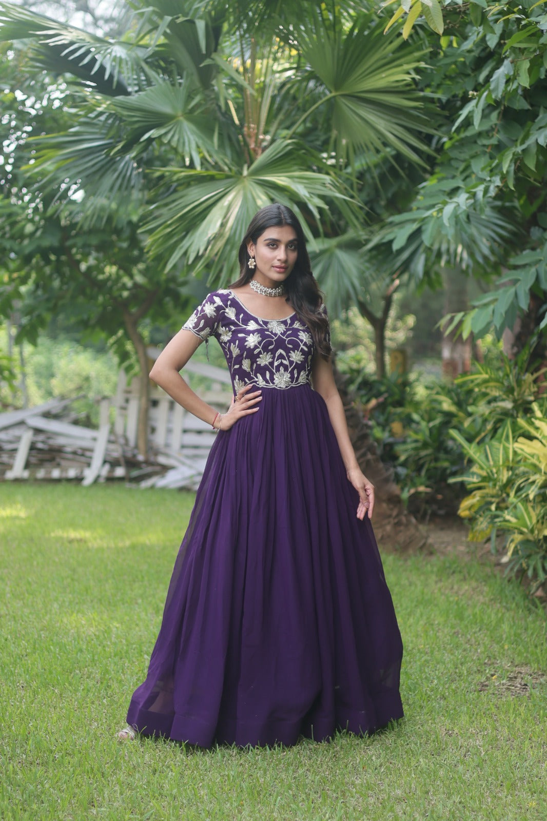 DIVINE RUBY RED FAUX CODING SEQUINS EMBROIDERY WORK ANARKALI GOWN