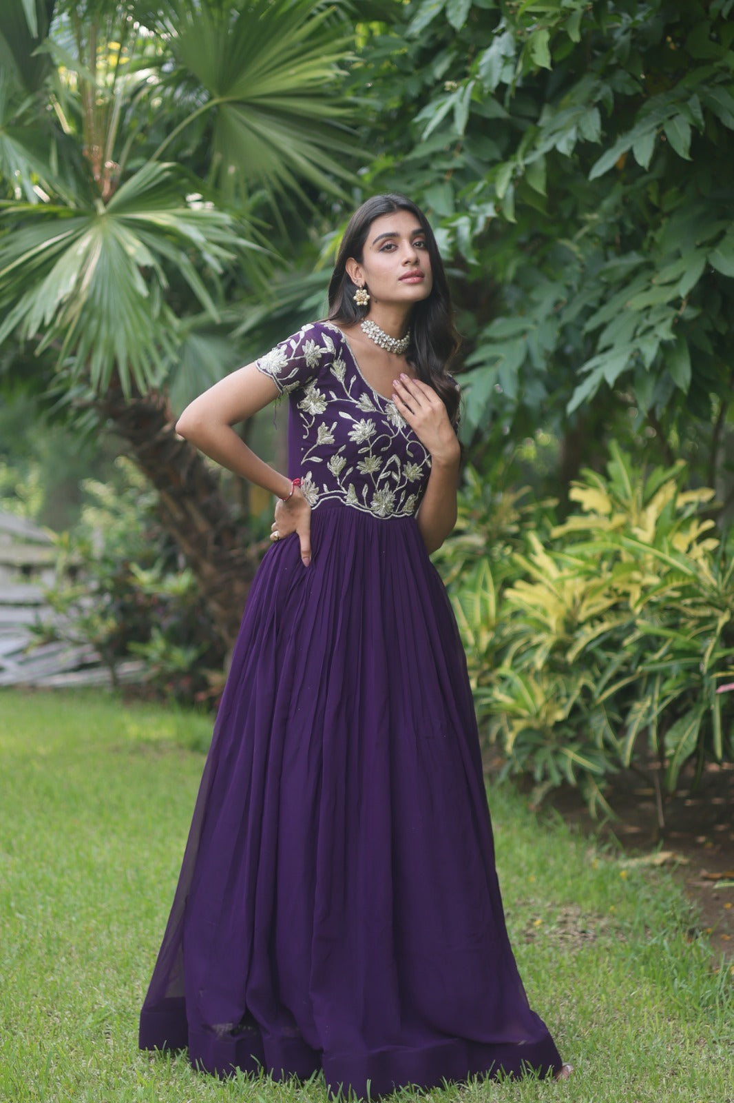 DIVINE RUBY RED FAUX CODING SEQUINS EMBROIDERY WORK ANARKALI GOWN