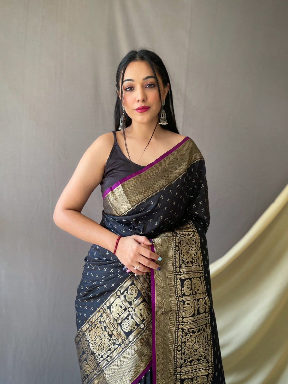 MAROON COLOR HEAVY JACQUARD & SMALL MOTIFS SILK SAREE