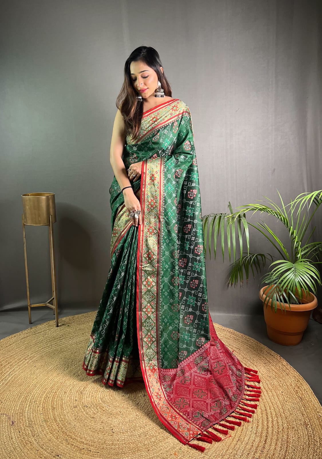 SOFT RANGEEN GREEN COLOR MEENAKARI PATOLA SILK SAREE