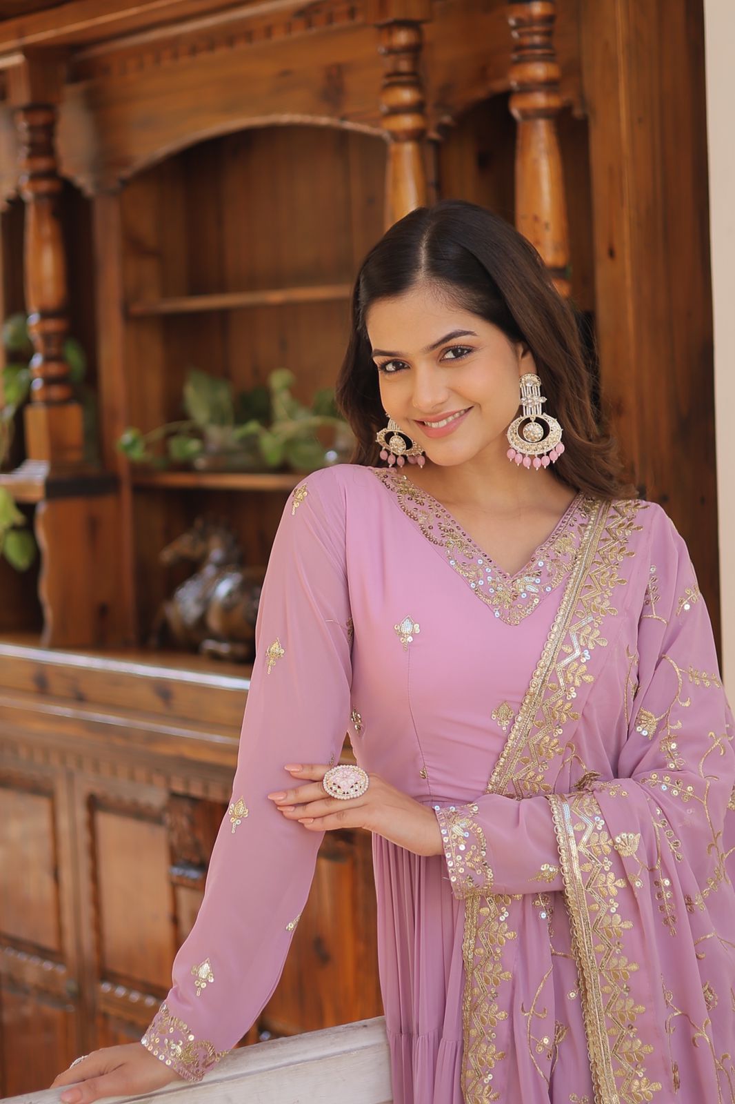 PESTALGREEN FAUX GEORGETTE WITH EMBROIDERY WORK ANARKALI GOWN WITH DUPATTA