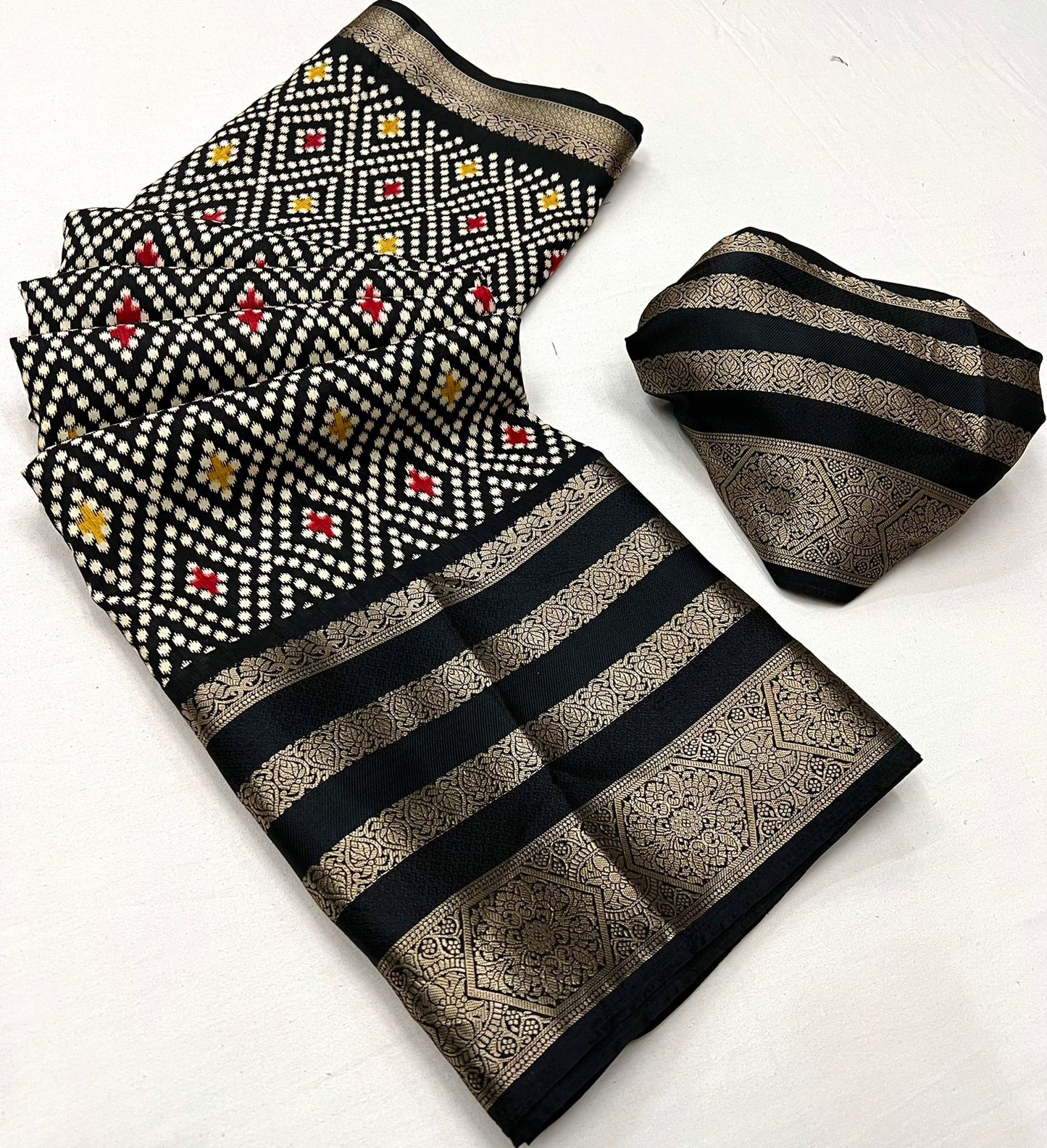 BLACK COLOR MULTIPLE JACQUARD WEAVING BORDER SOFT DOLA SILK SAREES