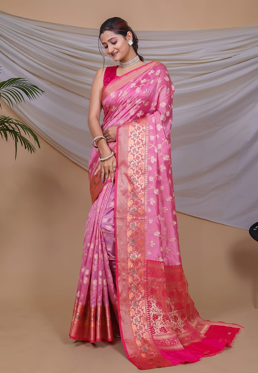 YELLOW COLOR ORGANJA WEAVING WITH MEENAKARI JACQUARD BORDER SILK SAREE