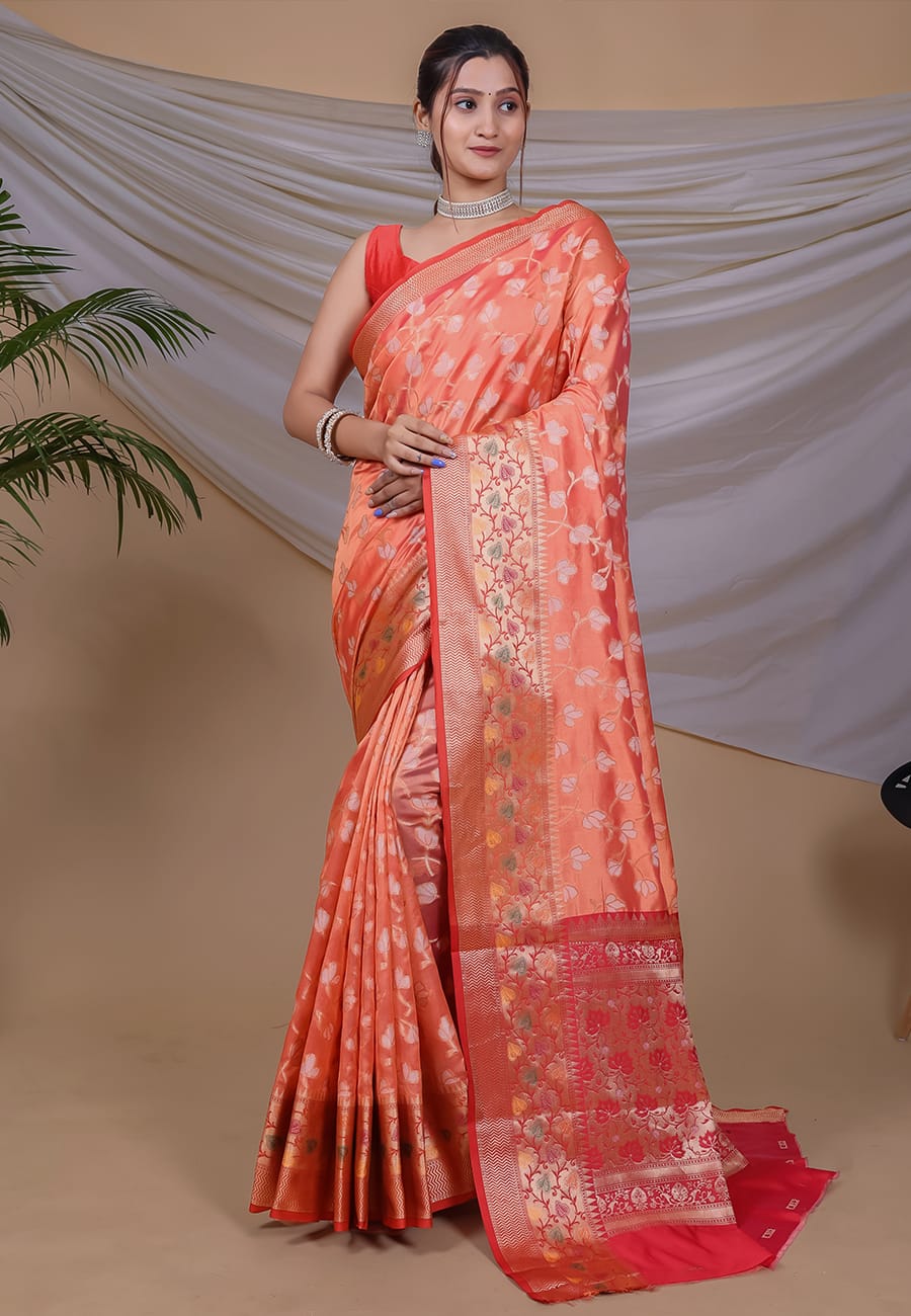 YELLOW COLOR ORGANJA WEAVING WITH MEENAKARI JACQUARD BORDER SILK SAREE