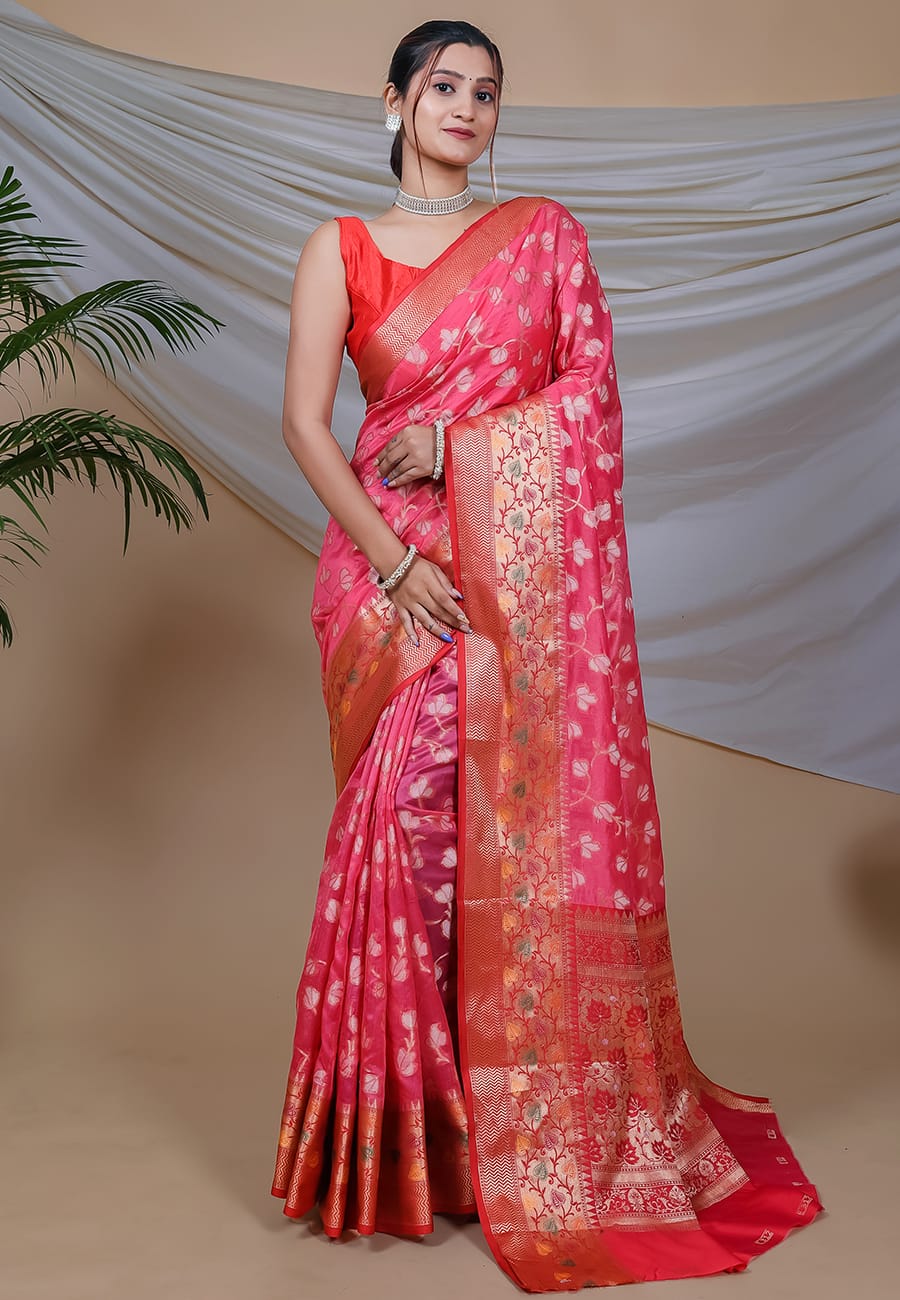 YELLOW COLOR ORGANJA WEAVING WITH MEENAKARI JACQUARD BORDER SILK SAREE