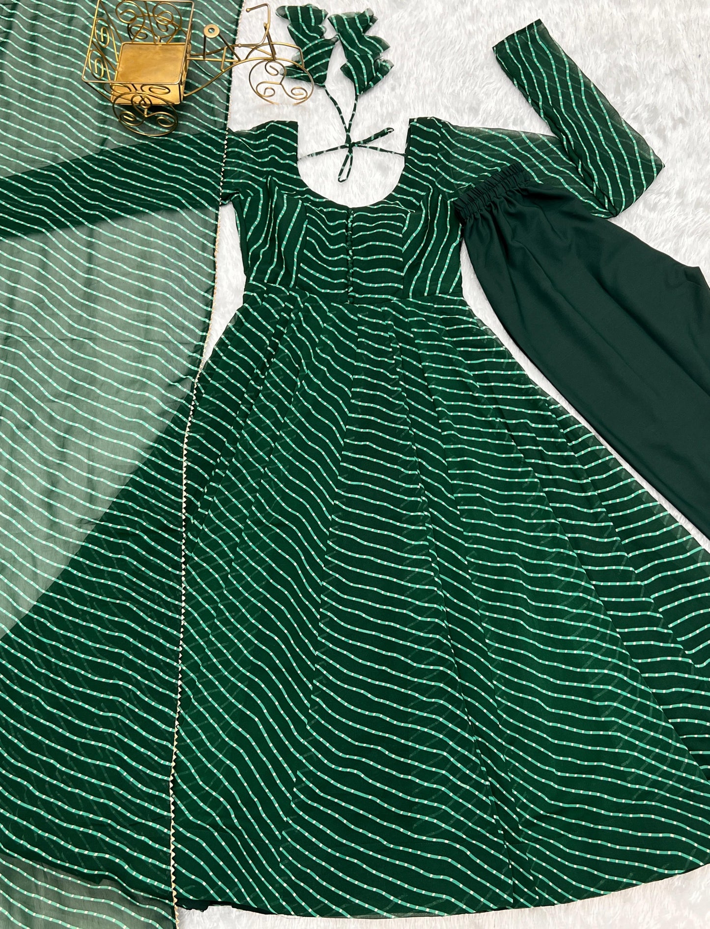 GREEN LEHRIYA ANARKALI 3PC KURTA SET