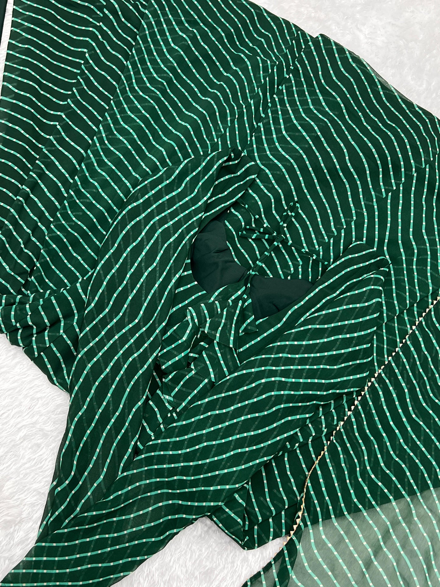 GREEN LEHRIYA ANARKALI 3PC KURTA SET