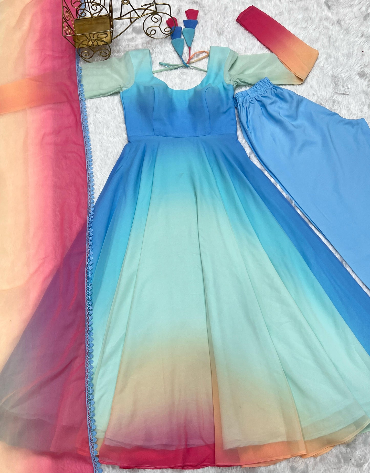 IMPERIAL MULTI COLOR FULLY FLAIR GEORGETTE ANARKALI 3PC KURTA SET