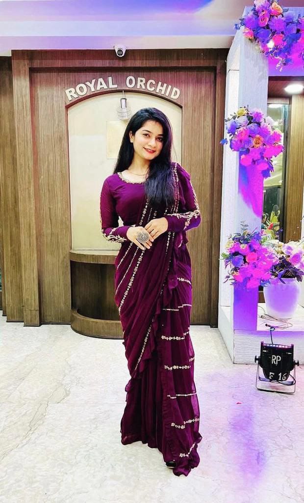 WINE CORDING WORK SAREE