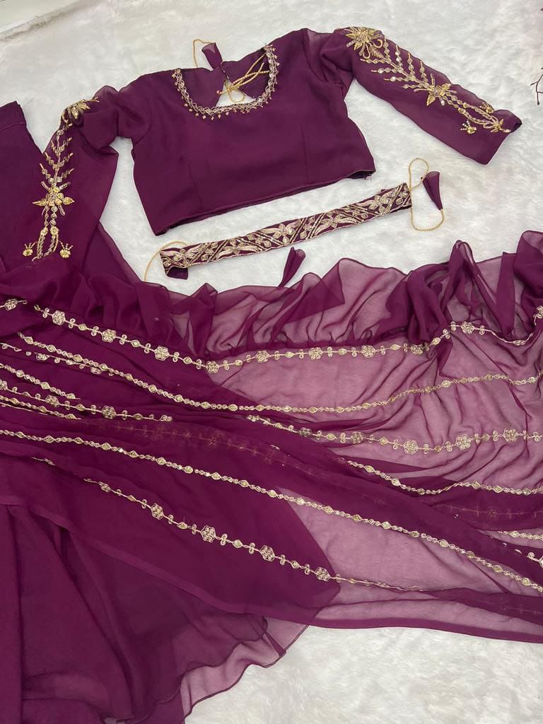 WINE CORDING WORK SAREE