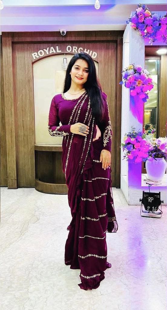 WINE CORDING WORK SAREE