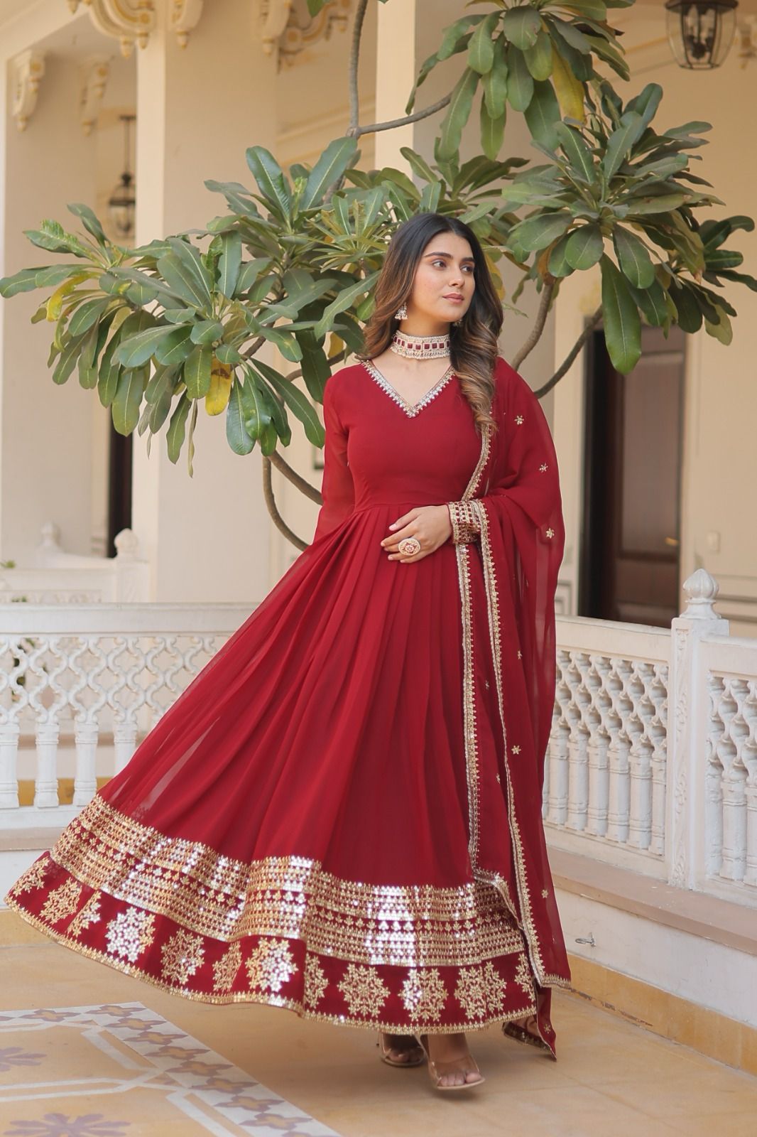 GLORIOUS CHARM WINE COLOR ATTRECTIVE SEQUINS EMBROIDERED WORK ANARKALI GOWN WITH DUPATTA