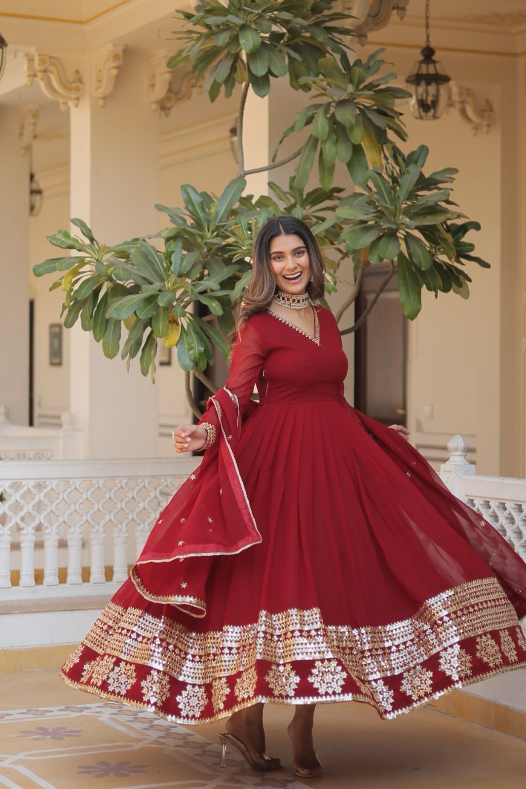 GLORIOUS CHARM WINE COLOR ATTRECTIVE SEQUINS EMBROIDERED WORK ANARKALI GOWN WITH DUPATTA