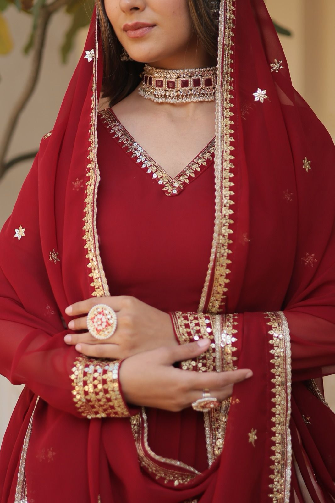 GLORIOUS CHARM WINE COLOR ATTRECTIVE SEQUINS EMBROIDERED WORK ANARKALI GOWN WITH DUPATTA