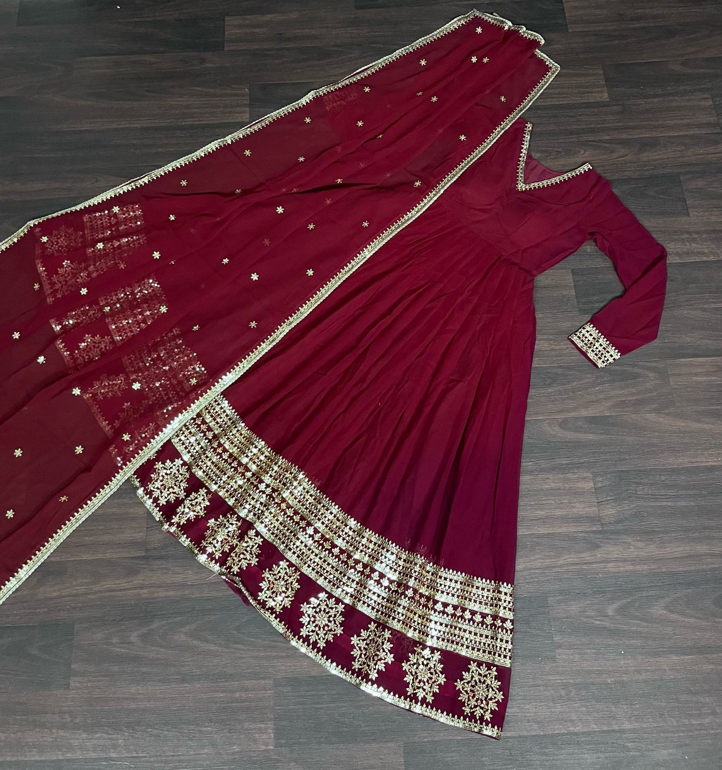 GLORIOUS CHARM WINE COLOR ATTRECTIVE SEQUINS EMBROIDERED WORK ANARKALI GOWN WITH DUPATTA