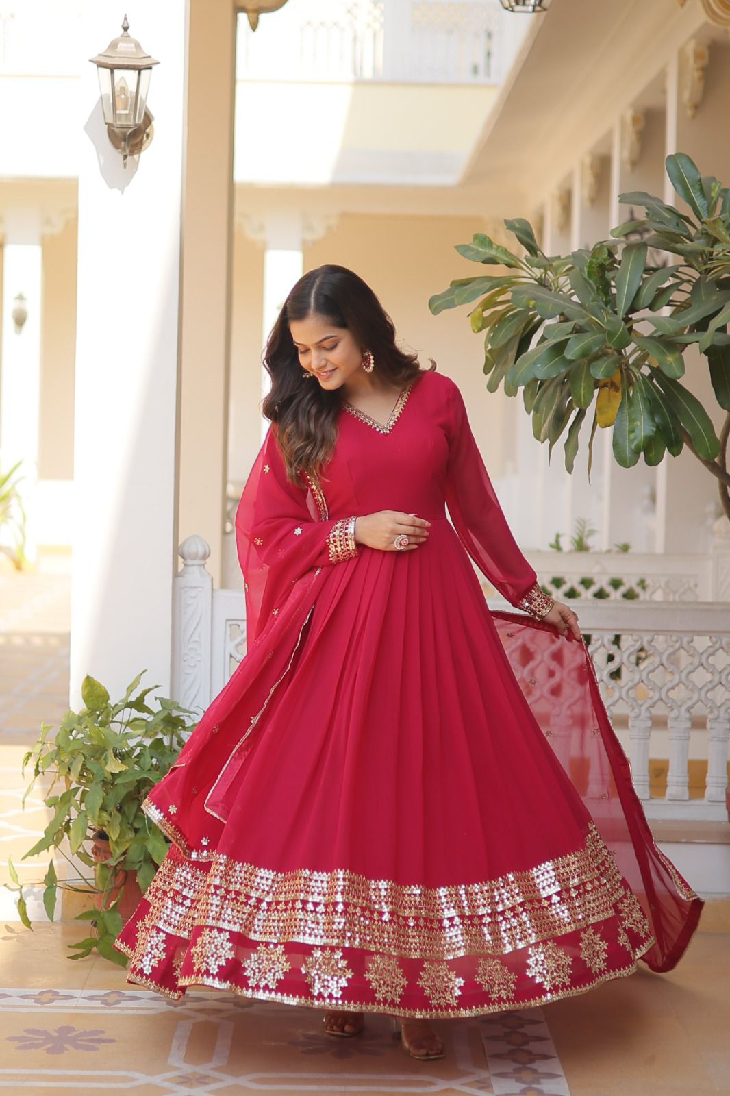 GLORIOUS CHARM WINE COLOR ATTRECTIVE SEQUINS EMBROIDERED WORK ANARKALI GOWN WITH DUPATTA