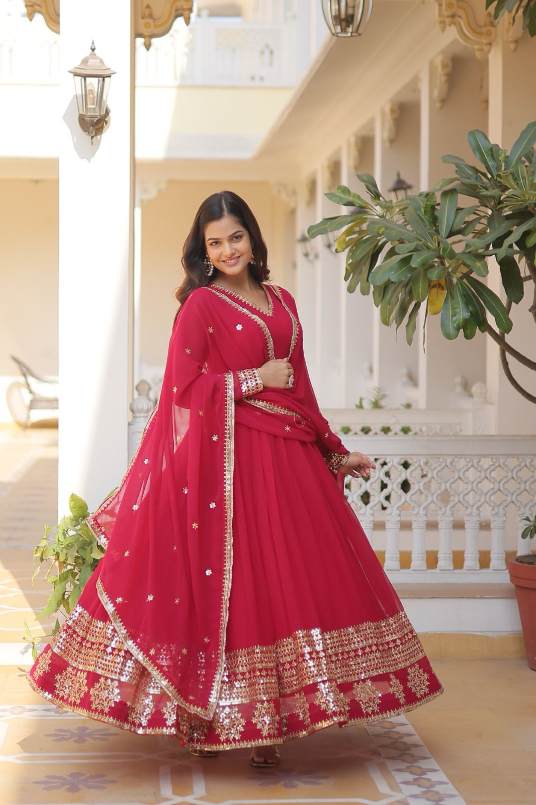 GLORIOUS CHARM WINE COLOR ATTRECTIVE SEQUINS EMBROIDERED WORK ANARKALI GOWN WITH DUPATTA
