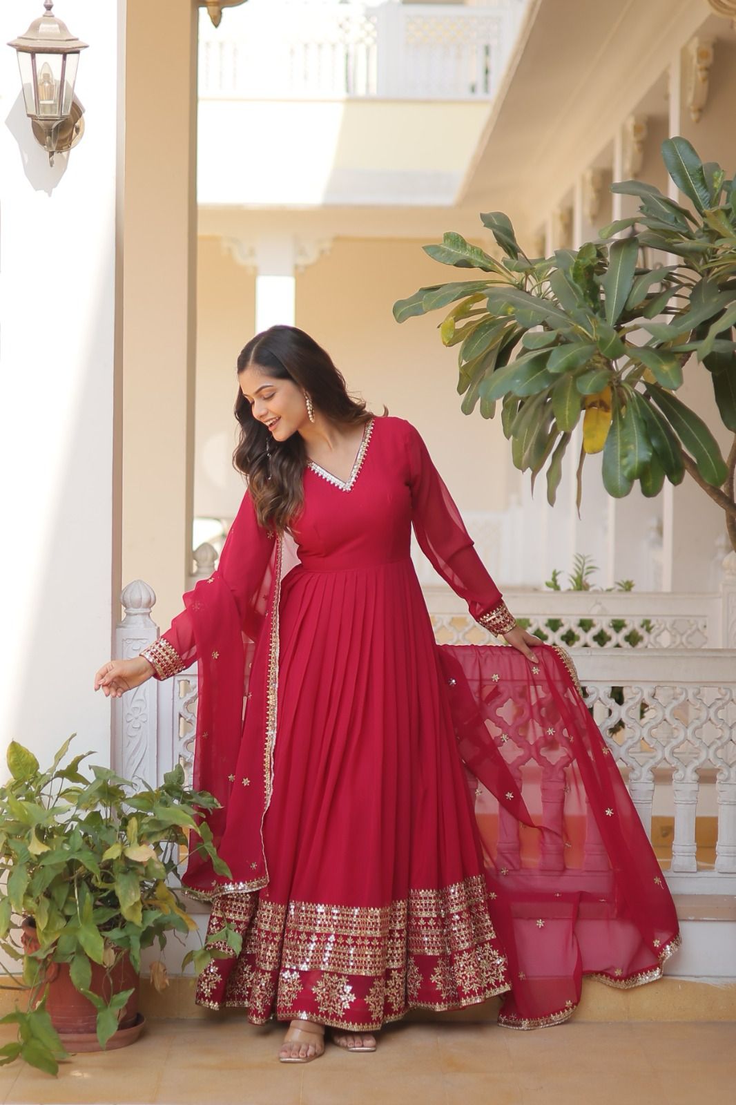 GLORIOUS CHARM WINE COLOR ATTRECTIVE SEQUINS EMBROIDERED WORK ANARKALI GOWN WITH DUPATTA
