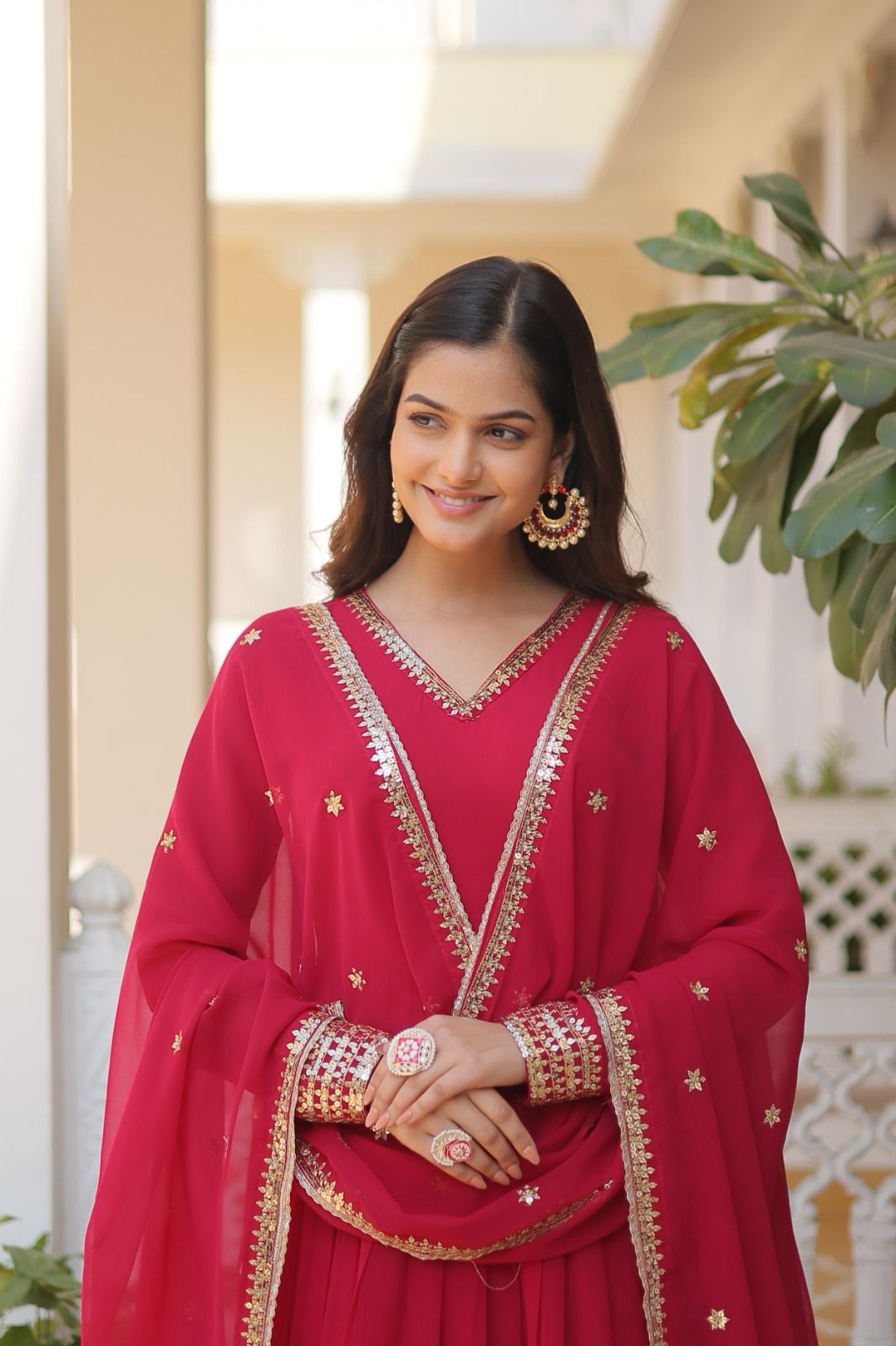 GLORIOUS CHARM WINE COLOR ATTRECTIVE SEQUINS EMBROIDERED WORK ANARKALI GOWN WITH DUPATTA