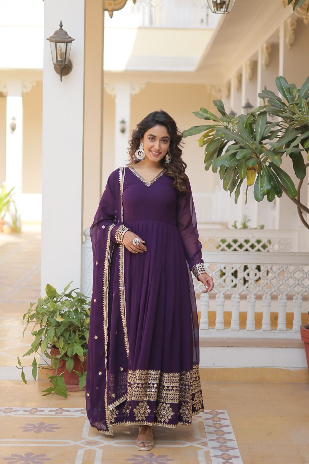GLORIOUS CHARM WINE COLOR ATTRECTIVE SEQUINS EMBROIDERED WORK ANARKALI GOWN WITH DUPATTA