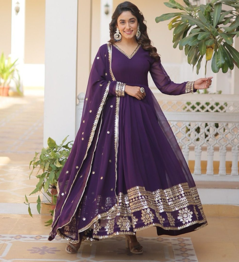 GLORIOUS CHARM WINE COLOR ATTRECTIVE SEQUINS EMBROIDERED WORK ANARKALI GOWN WITH DUPATTA