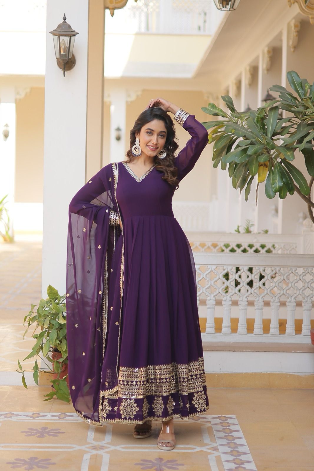GLORIOUS CHARM WINE COLOR ATTRECTIVE SEQUINS EMBROIDERED WORK ANARKALI GOWN WITH DUPATTA