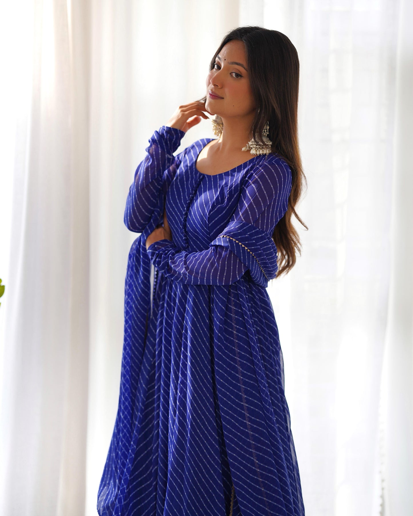 BLUE LEHRIYA ANARKALI 3PC KURTA SET