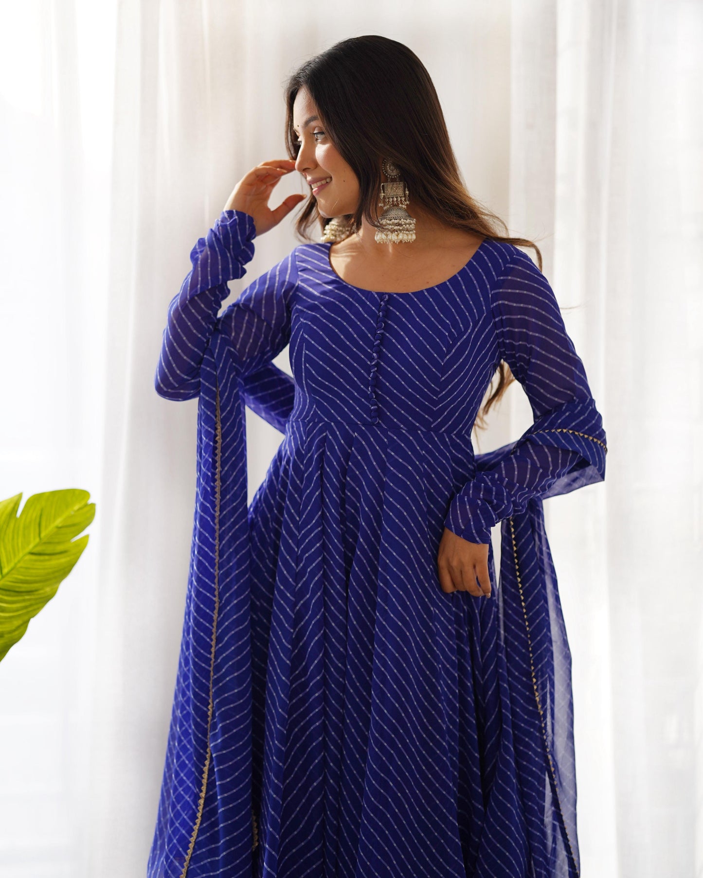 BLUE LEHRIYA ANARKALI 3PC KURTA SET