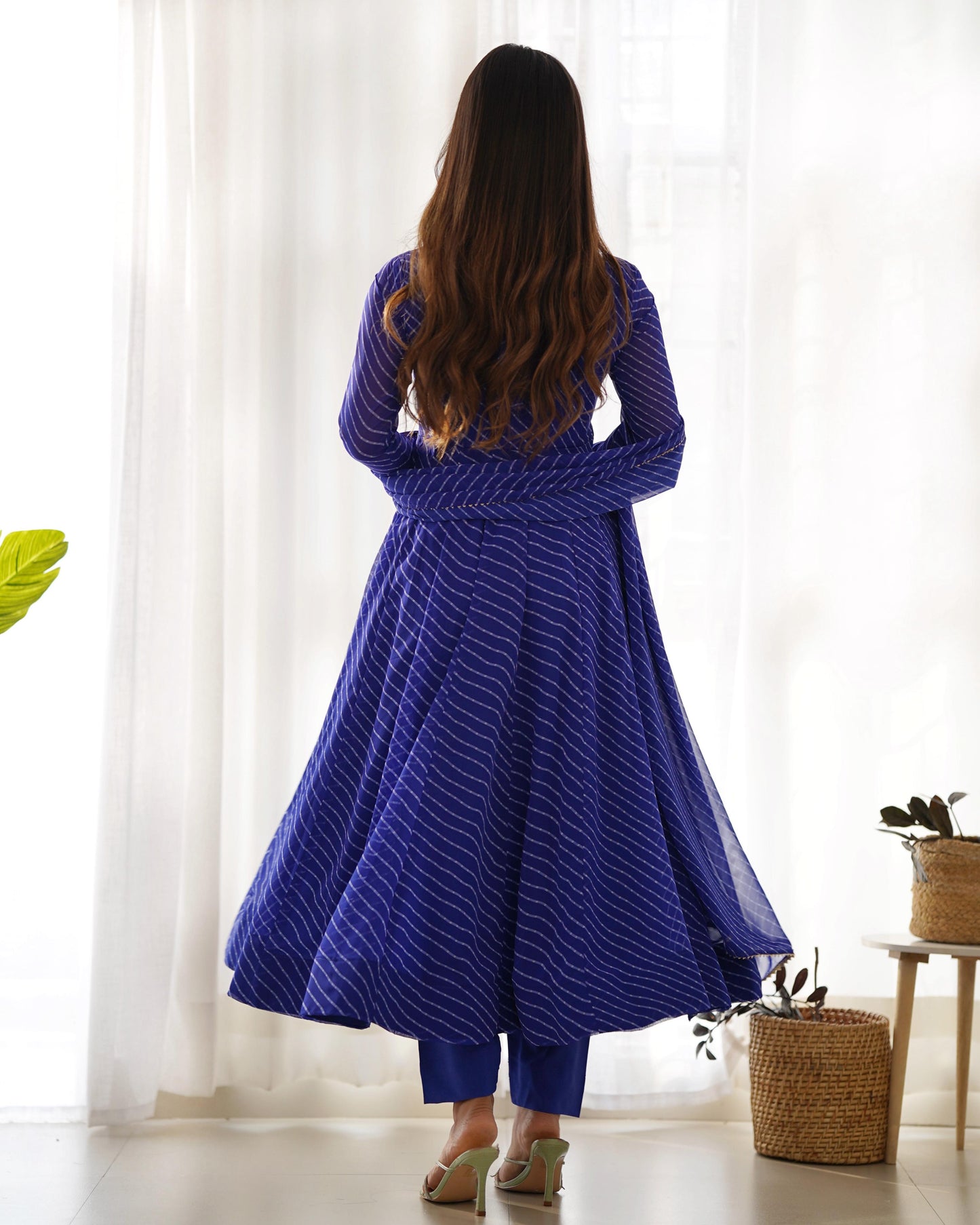BLUE LEHRIYA ANARKALI 3PC KURTA SET