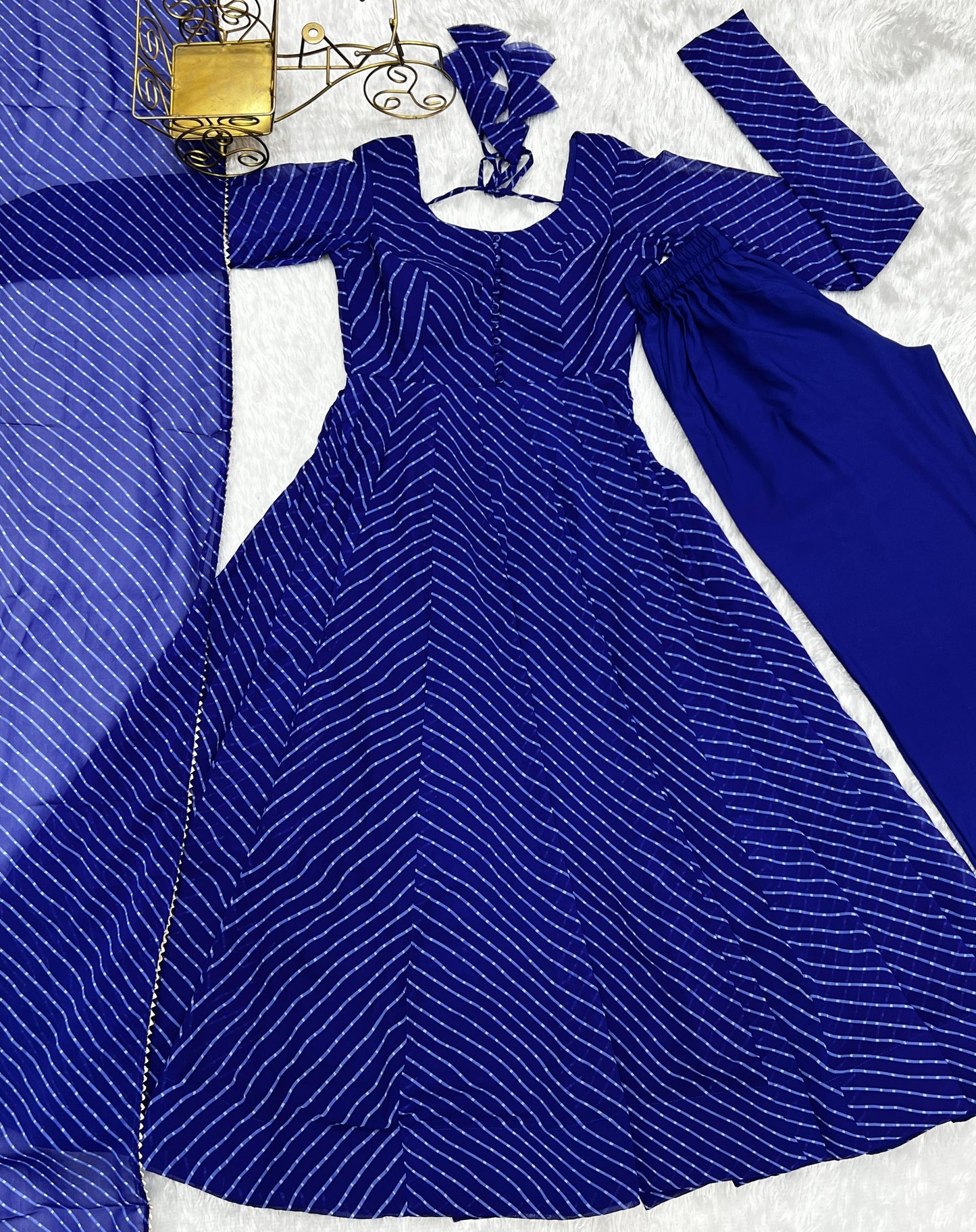 BLUE LEHRIYA ANARKALI 3PC KURTA SET