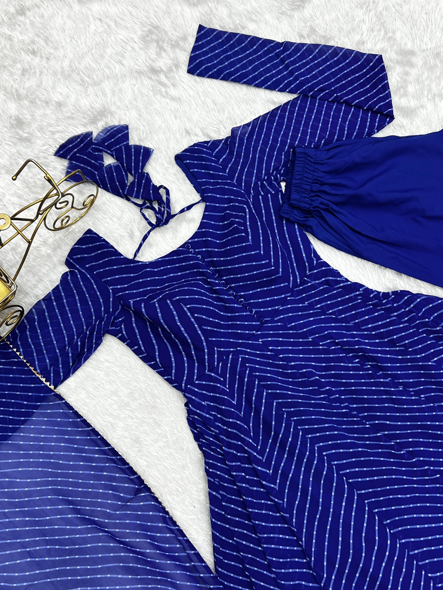 BLUE LEHRIYA ANARKALI 3PC KURTA SET