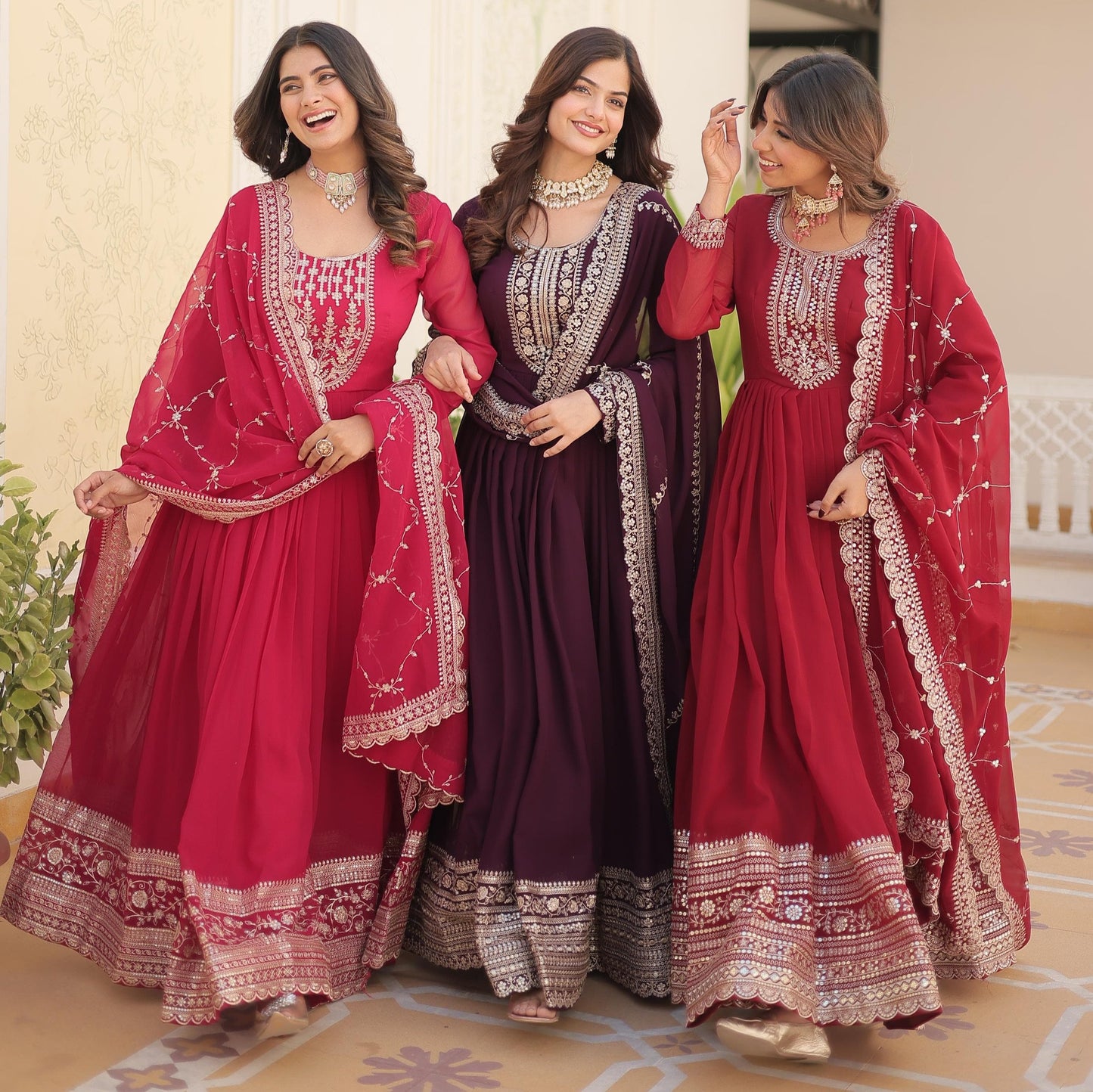 ELEGANT MAROON COLOR ANARKALI GOWN WITH FAUX BLOOMING DUPATTA