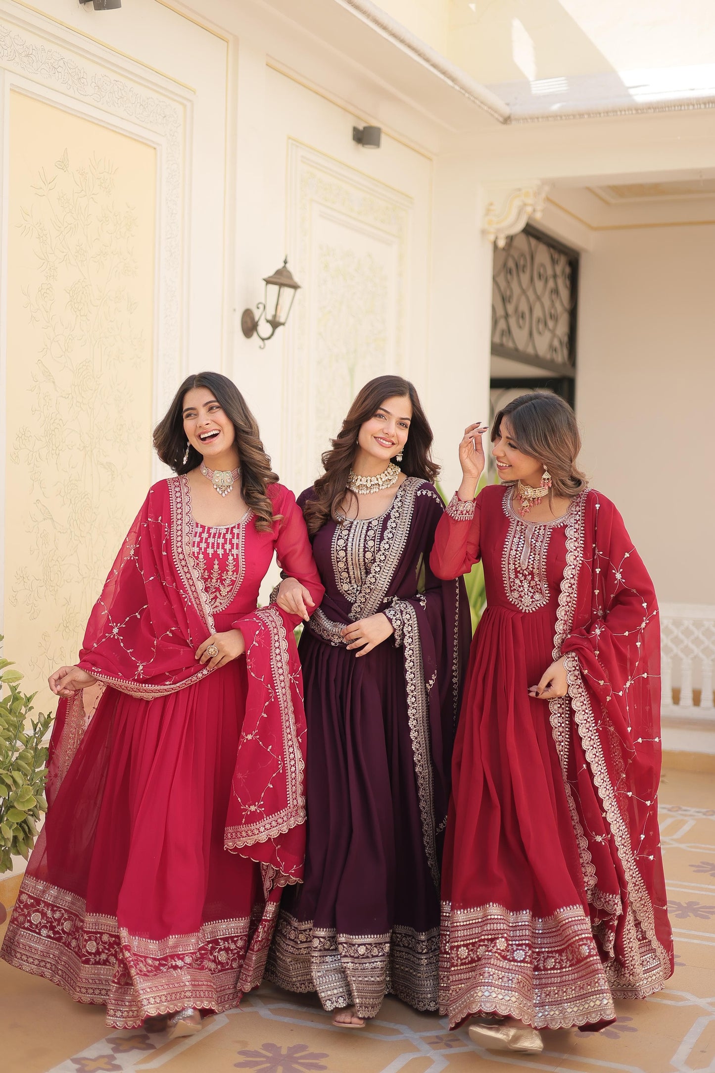ELEGANT MAROON COLOR ANARKALI GOWN WITH FAUX BLOOMING DUPATTA