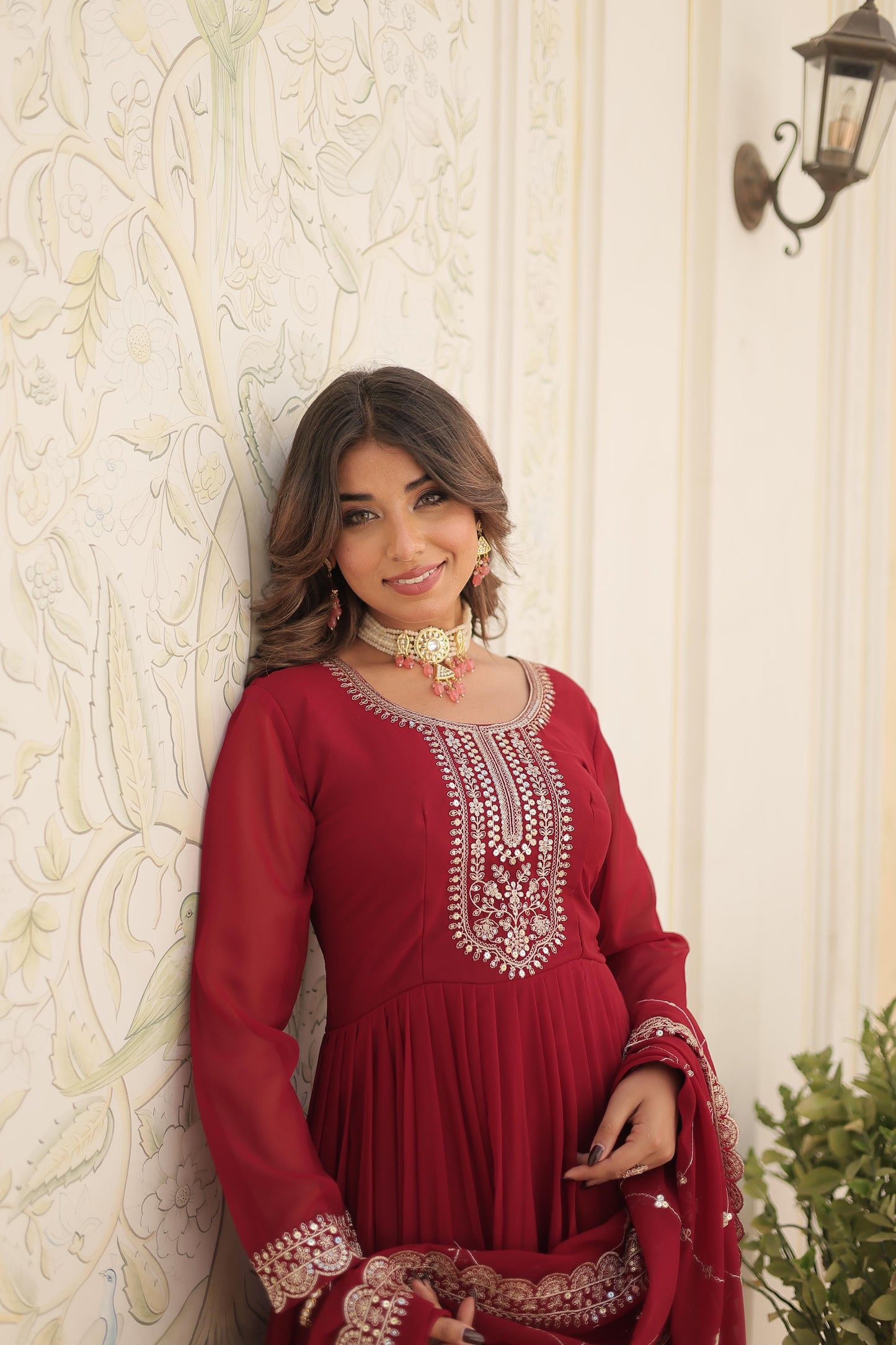 ELEGANT MAROON COLOR ANARKALI GOWN WITH FAUX BLOOMING DUPATTA