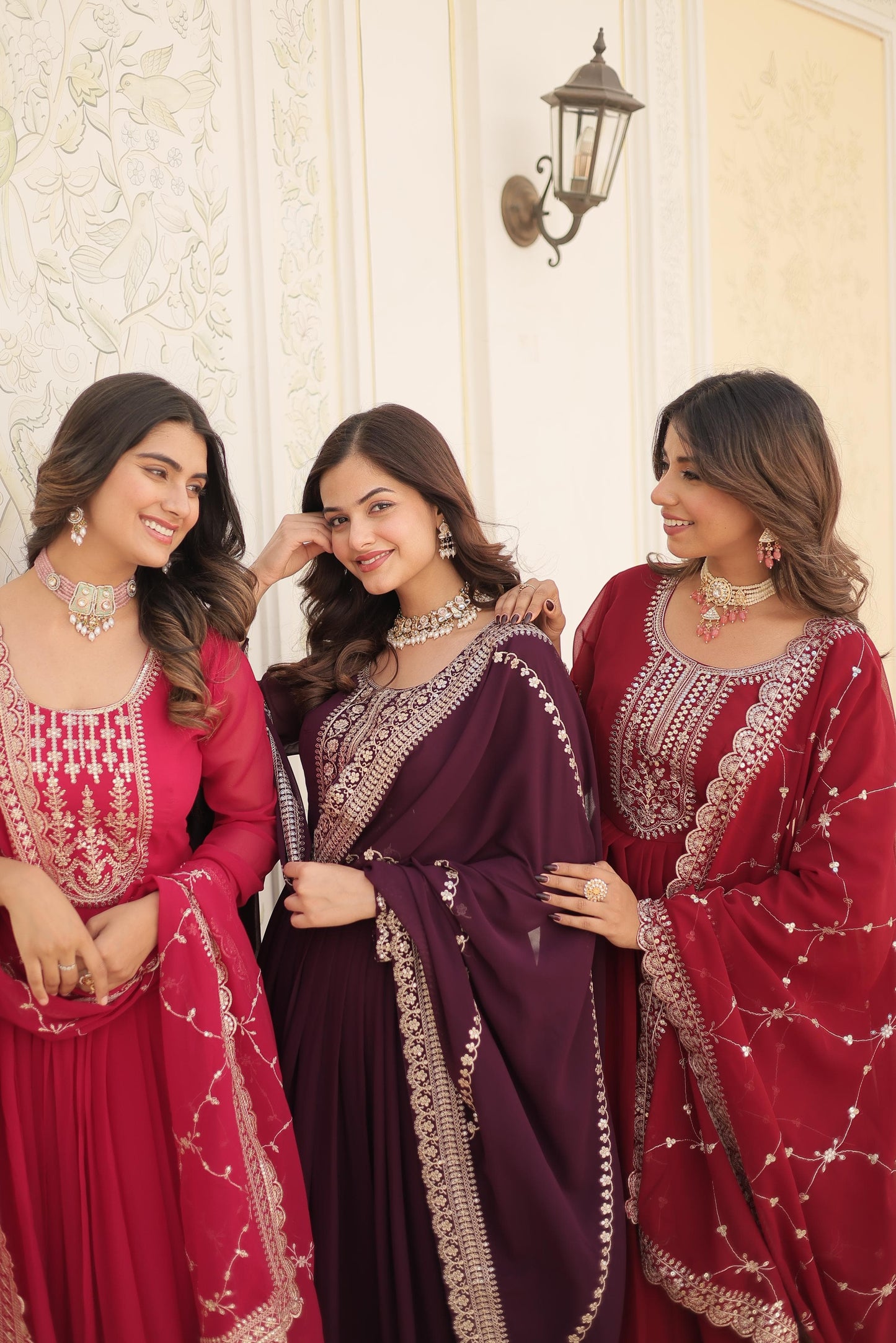 ELEGANT MAROON COLOR ANARKALI GOWN WITH FAUX BLOOMING DUPATTA
