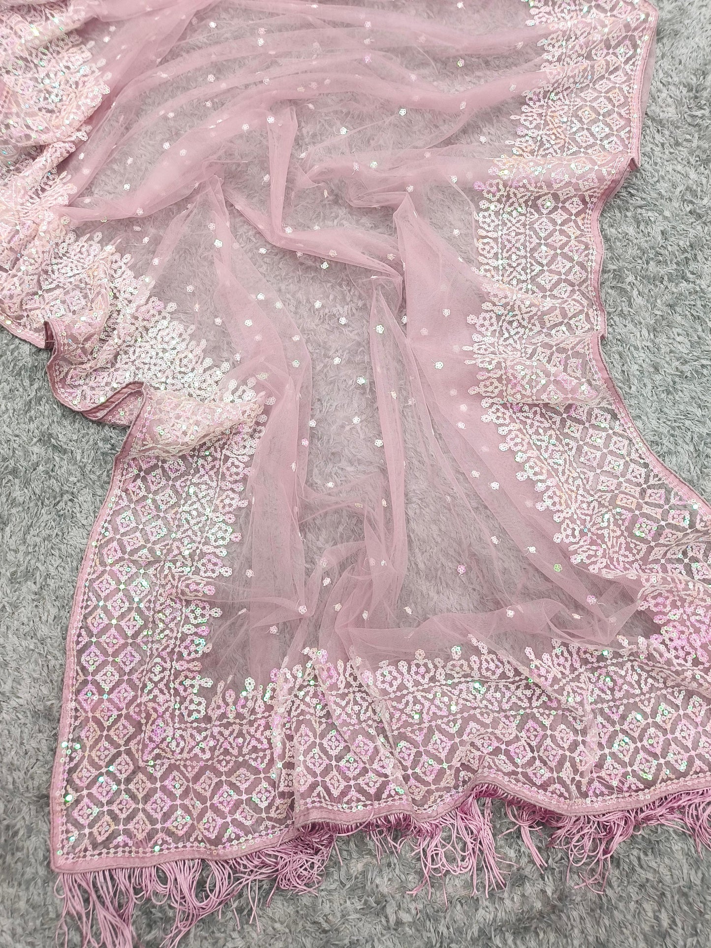 BABY PINK COLOR SOFT NET SEQUINS EMBROIDERY WORK SAREE