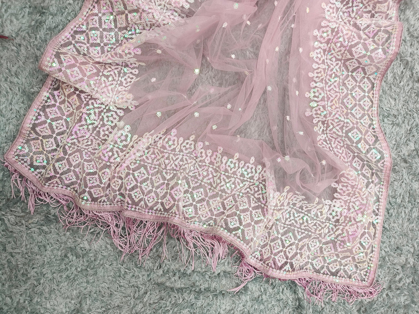 BABY PINK COLOR SOFT NET SEQUINS EMBROIDERY WORK SAREE