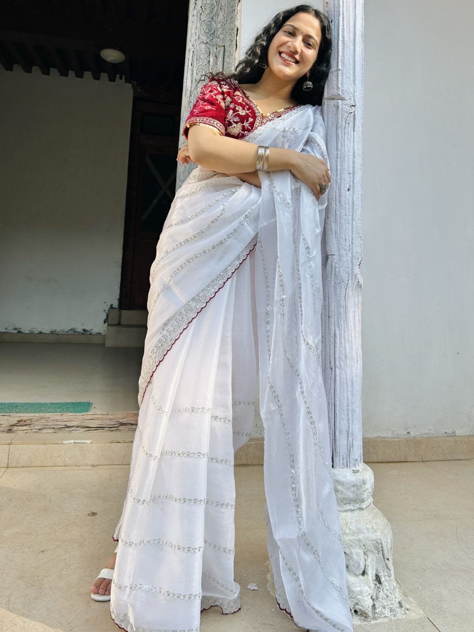 WHITE PURE SOFT ZIMMY CHOO EMBROIDERY WORK SAREE