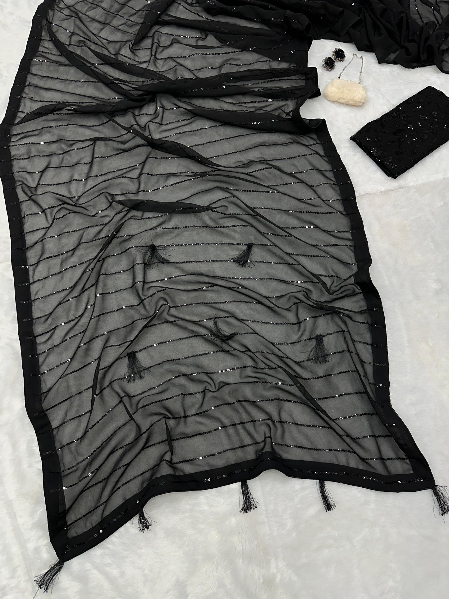 PURE GEORGETTE WITH EMBROIDERY WORK BLACK SAREE