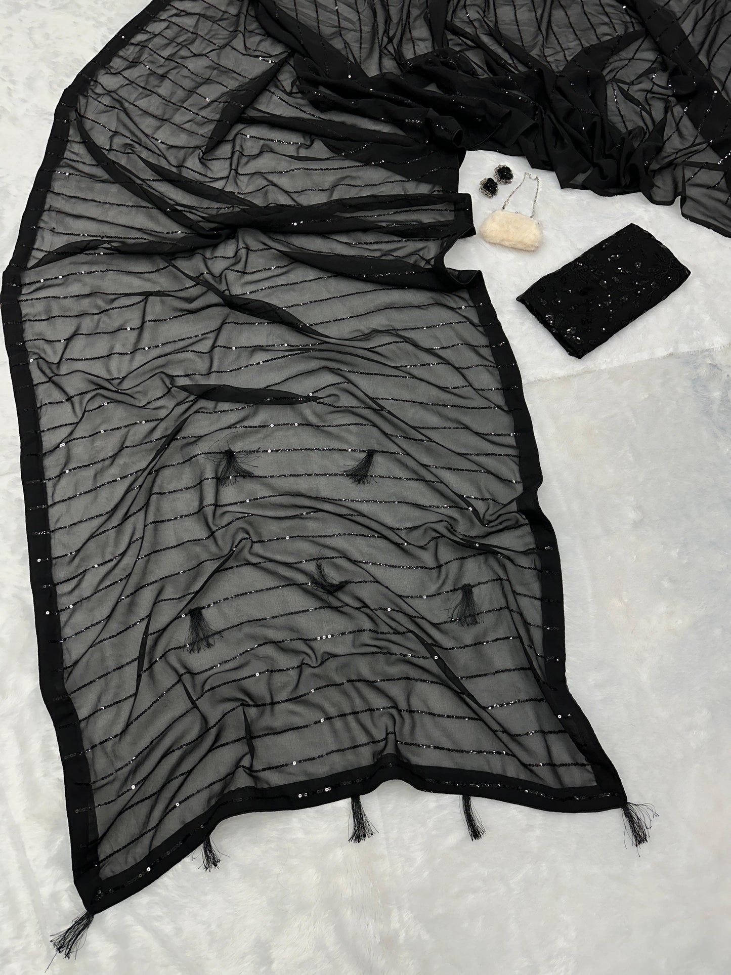 PURE GEORGETTE WITH EMBROIDERY WORK BLACK SAREE