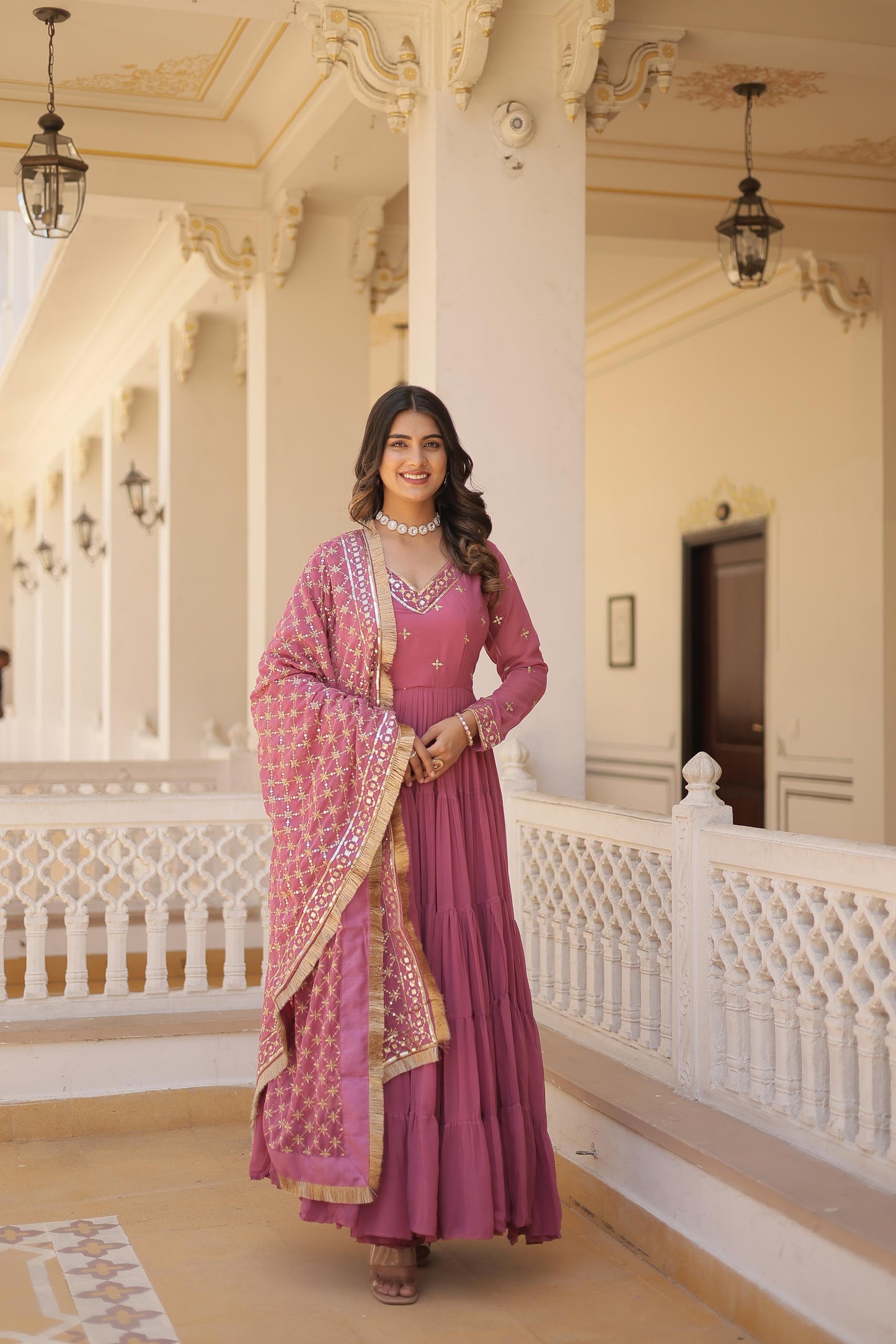 MAGNIFICENT UNIQUE COLORED FAUX GEORGETTE ANARKALI GOWN WITH DUPATTA