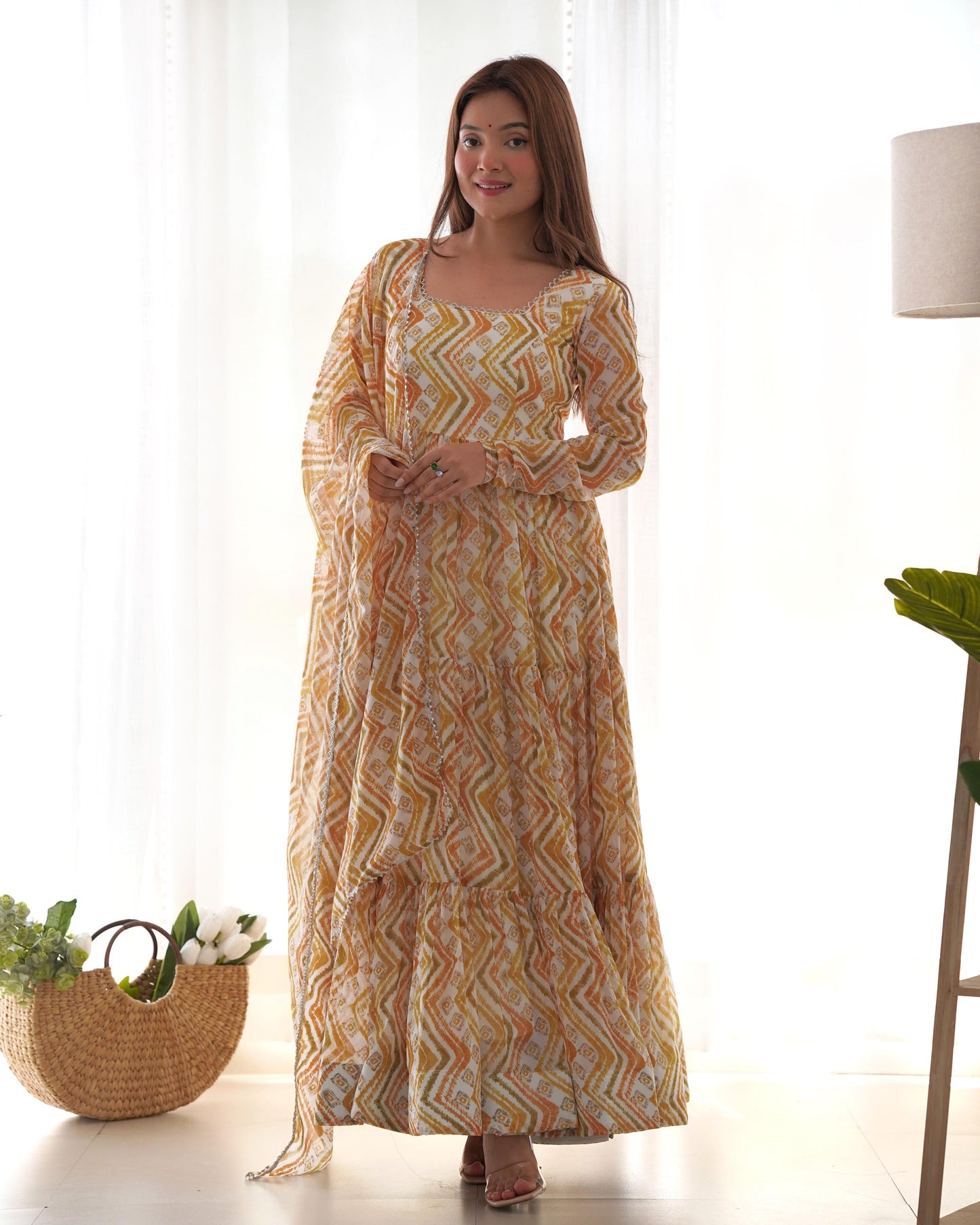GRACEFUL GOLDEN YELLOW ZIGZAG ANARKALI 3PC KURTA SET