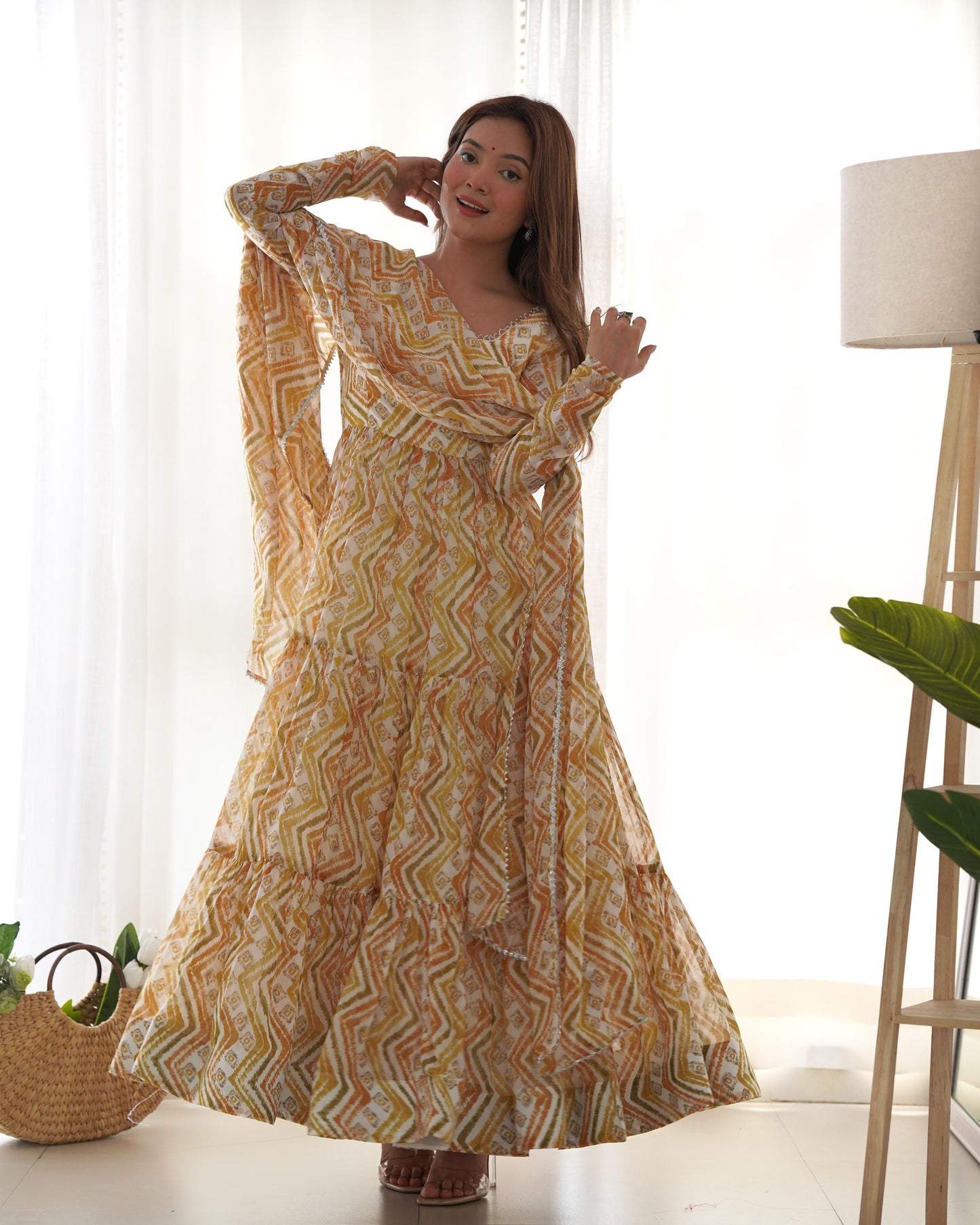 GRACEFUL GOLDEN YELLOW ZIGZAG ANARKALI 3PC KURTA SET