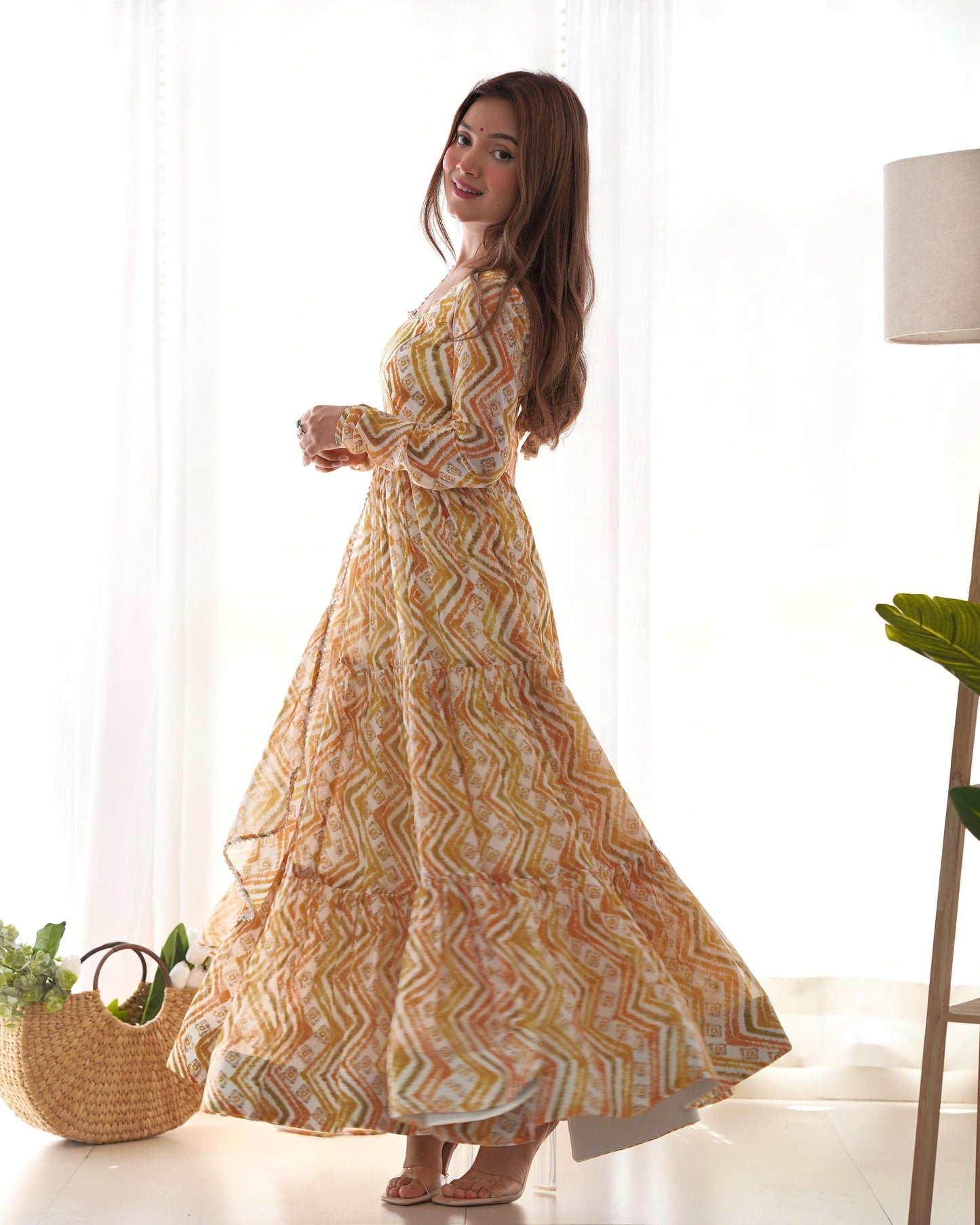 GRACEFUL GOLDEN YELLOW ZIGZAG ANARKALI 3PC KURTA SET
