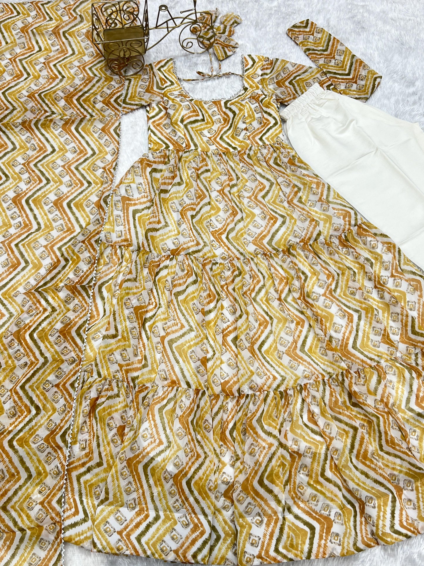 GRACEFUL GOLDEN YELLOW ZIGZAG ANARKALI 3PC KURTA SET