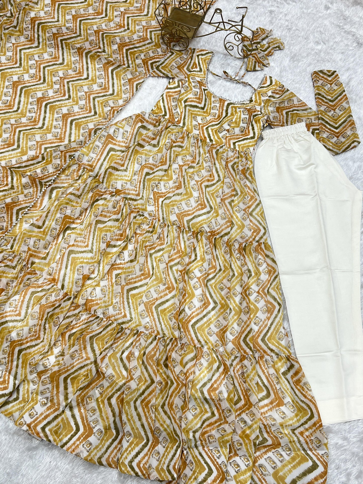 GRACEFUL GOLDEN YELLOW ZIGZAG ANARKALI 3PC KURTA SET