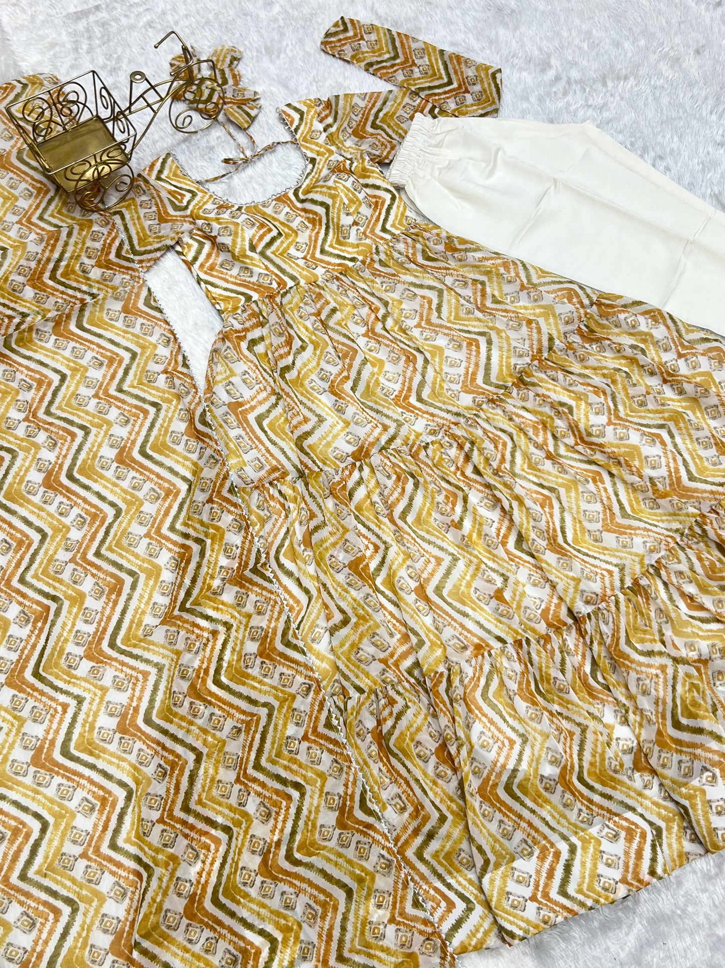 GRACEFUL GOLDEN YELLOW ZIGZAG ANARKALI 3PC KURTA SET